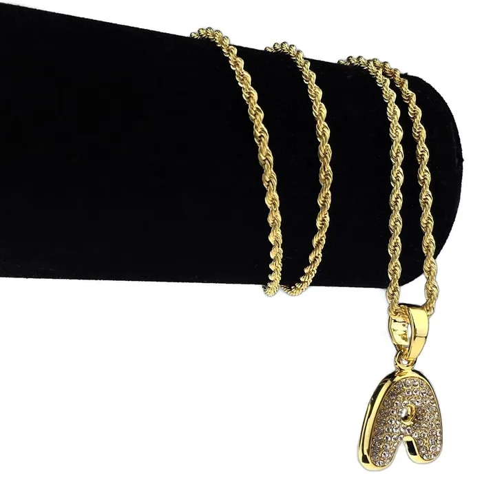 Bling Cartel Admin 14K Gold Plated A Letter Micro Rope Chain Necklace Necklaces Bling Cartel Admin 14K Gold Plated A Letter Micro Rope Chain Necklace Necklaces
