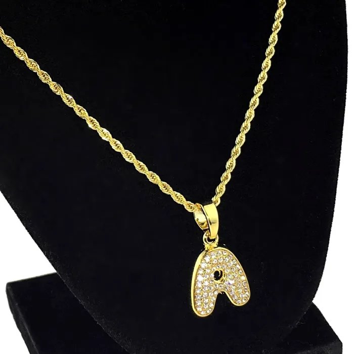 Bling Cartel Admin 14K Gold Plated A Letter Micro Rope Chain Necklace Necklaces