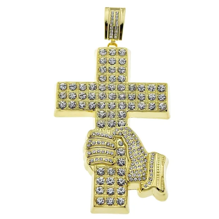 Bling Cartel Admin Huge Hand Holding Jesus Cross Gold Finish Iced Pendant Necklaces Bling Cartel Admin Huge Hand Holding Jesus Cross Gold Finish Iced Pendant Necklaces