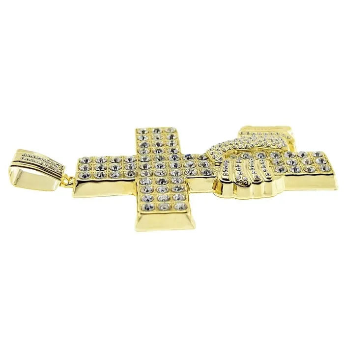 Bling Cartel Admin Huge Hand Holding Jesus Cross Gold Finish Iced Pendant Necklaces Bling Cartel Admin Huge Hand Holding Jesus Cross Gold Finish Iced Pendant Necklaces
