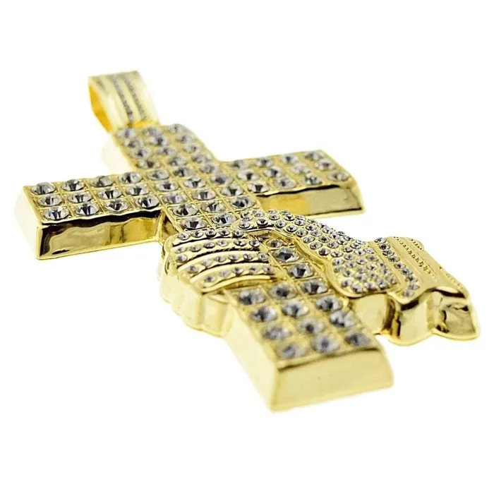 Bling Cartel Admin Huge Hand Holding Jesus Cross Gold Finish Iced Pendant Necklaces Bling Cartel Admin Huge Hand Holding Jesus Cross Gold Finish Iced Pendant Necklaces