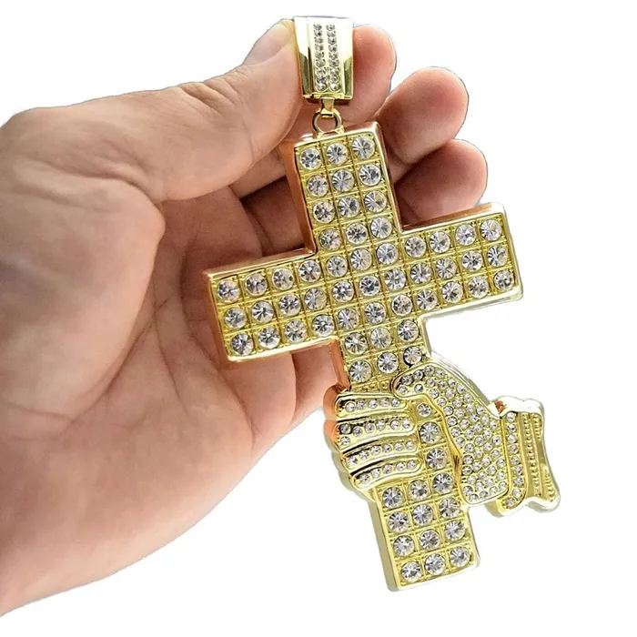 Bling Cartel Admin Huge Hand Holding Jesus Cross Gold Finish Iced Pendant Necklaces Bling Cartel Admin Huge Hand Holding Jesus Cross Gold Finish Iced Pendant Necklaces