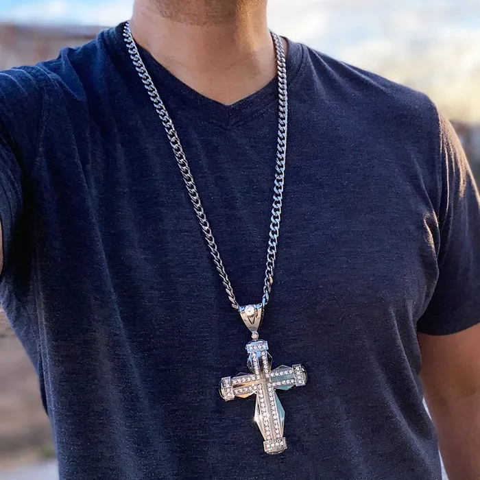 Bling Cartel Admin Necklaces Huge Double Cross Iced Silver Tone Cuban Chain Necklace 30 Bling Cartel Admin Necklaces Huge Double Cross Iced Silver Tone Cuban Chain Necklace 30
