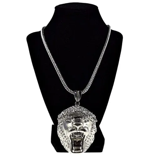 Bling Cartel Admin Necklaces Huge Lion Head Silver Tone Franco Chain Necklace 36 Bling Cartel Admin Necklaces Huge Lion Head Silver Tone Franco Chain Necklace 36