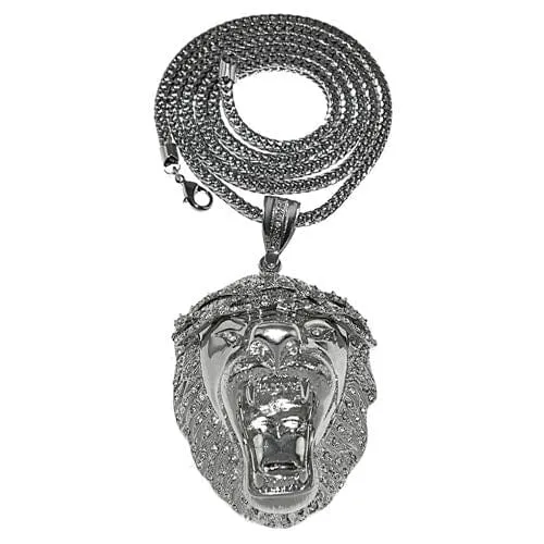Bling Cartel Admin Necklaces Huge Lion Head Silver Tone Franco Chain Necklace 36 Bling Cartel Admin Necklaces Huge Lion Head Silver Tone Franco Chain Necklace 36