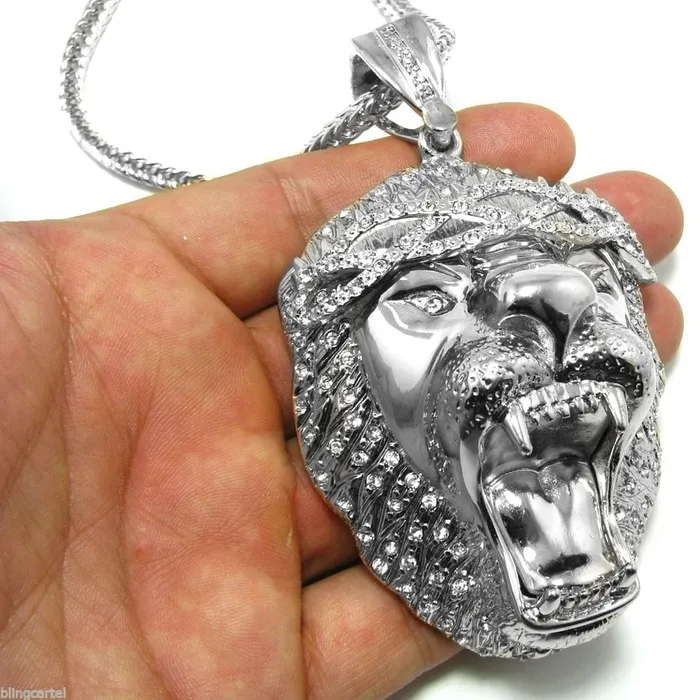 Bling Cartel Admin Necklaces Huge Lion Head Silver Tone Franco Chain Necklace 36 Bling Cartel Admin Necklaces Huge Lion Head Silver Tone Franco Chain Necklace 36