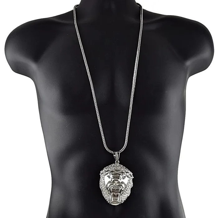 Bling Cartel Admin Necklaces Huge Lion Head Silver Tone Franco Chain Necklace 36 Bling Cartel Admin Necklaces Huge Lion Head Silver Tone Franco Chain Necklace 36