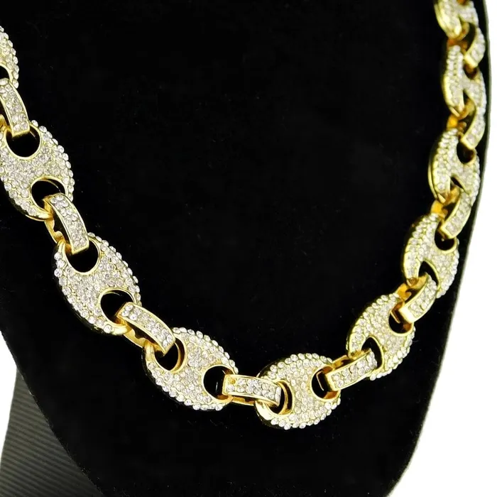 Bling Cartel Admin Necklaces Mariner Anchor Iced Chain Gold Finish Choker Necklace 12MM 16 Bling Cartel Admin Necklaces Mariner Anchor Iced Chain Gold Finish Choker Necklace 12MM 16