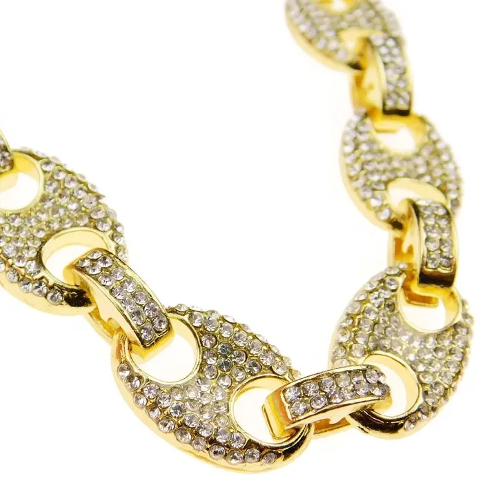 Bling Cartel Admin Necklaces Mariner Anchor Iced Chain Gold Finish Choker Necklace 12MM 16 Bling Cartel Admin Necklaces Mariner Anchor Iced Chain Gold Finish Choker Necklace 12MM 16