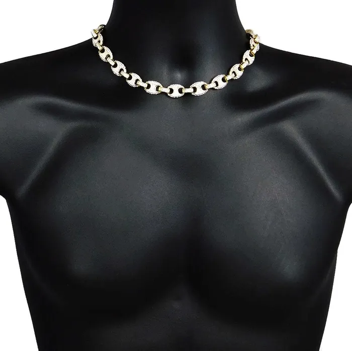 Bling Cartel Admin Necklaces Mariner Anchor Iced Chain Gold Finish Choker Necklace 12MM 16 Bling Cartel Admin Necklaces Mariner Anchor Iced Chain Gold Finish Choker Necklace 12MM 16