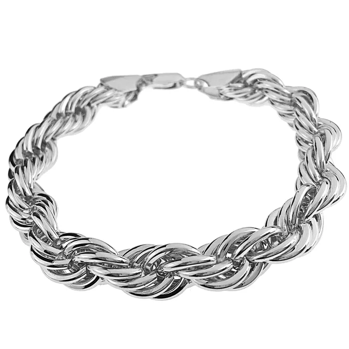 Bracelets Bling Cartel Large Mens Big Rope Chain Hip Hop Bracelet Silver Tone 10MM 10 Inch Bracelets Bling Cartel Large Mens Big Rope Chain Hip Hop Bracelet Silver Tone 10MM 10 Inch