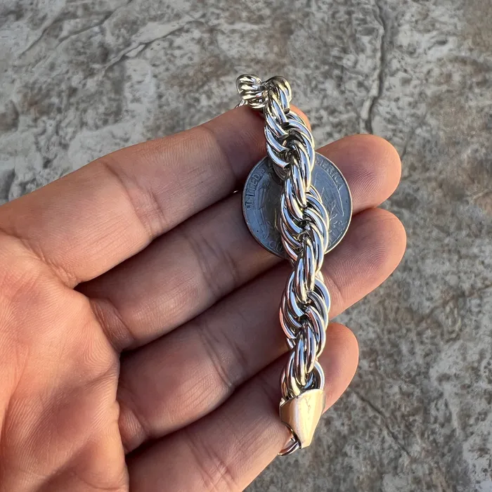 Bracelets Bling Cartel Large Mens Big Rope Chain Hip Hop Bracelet Silver Tone 10MM 10 Inch Bracelets Bling Cartel Large Mens Big Rope Chain Hip Hop Bracelet Silver Tone 10MM 10 Inch