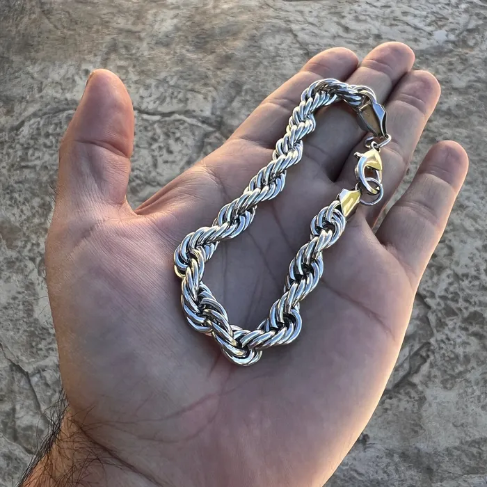 Bracelets Bling Cartel Large Mens Big Rope Chain Hip Hop Bracelet Silver Tone 10MM 10 Inch Bracelets Bling Cartel Large Mens Big Rope Chain Hip Hop Bracelet Silver Tone 10MM 10 Inch