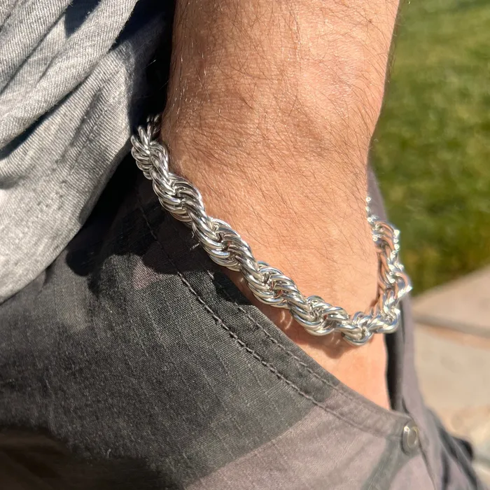 Bracelets Bling Cartel Large Mens Big Rope Chain Hip Hop Bracelet Silver Tone 10MM 10 Inch Bracelets Bling Cartel Large Mens Big Rope Chain Hip Hop Bracelet Silver Tone 10MM 10 Inch