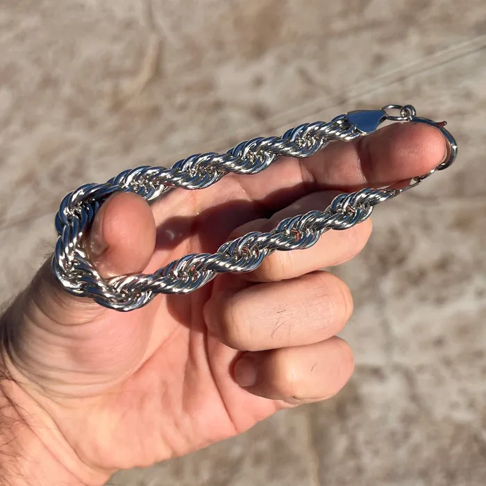 Bracelets Bling Cartel Large Mens Big Rope Chain Hip Hop Bracelet Silver Tone 10MM 10 Inch Bracelets Bling Cartel Large Mens Big Rope Chain Hip Hop Bracelet Silver Tone 10MM 10 Inch