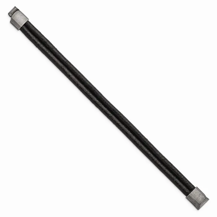 Bracelets Chisel Stainless Steel Antiqued Black Leather 2Strand 825in Bracelet Bracelets Chisel Stainless Steel Antiqued Black Leather 2Strand 825in Bracelet