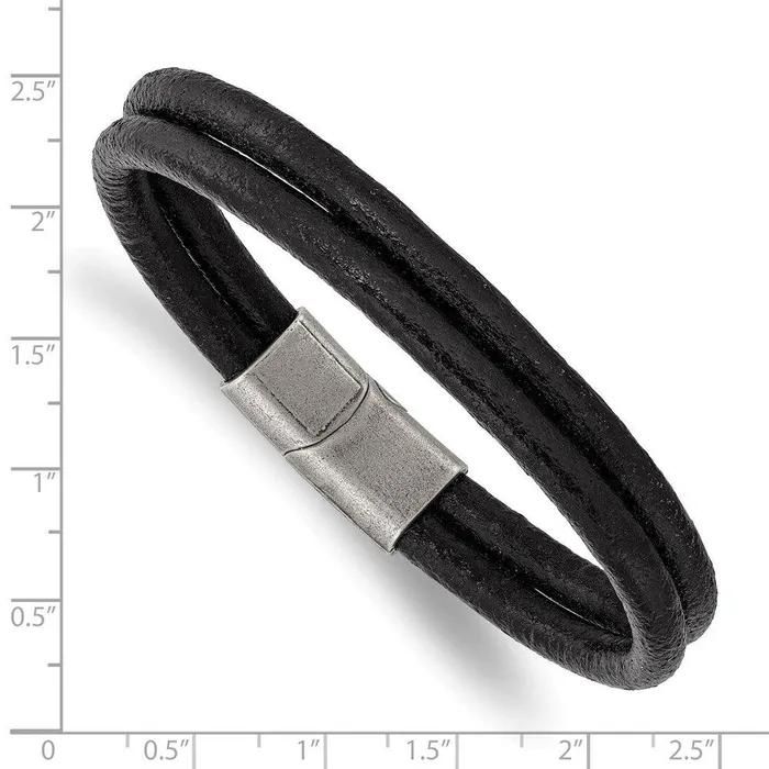 Bracelets Chisel Stainless Steel Antiqued Black Leather 2Strand 825in Bracelet Bracelets Chisel Stainless Steel Antiqued Black Leather 2Strand 825in Bracelet