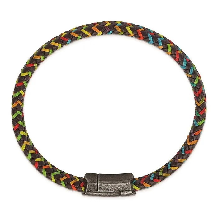 Bracelets Chisel Stainless Steel Antiqued Brown Leather with Multicolored Nylon Bracelet Bracelets Chisel Stainless Steel Antiqued Brown Leather with Multicolored Nylon Bracelet