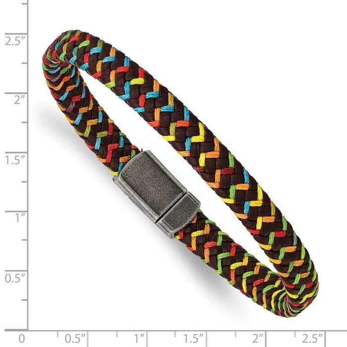 Bracelets Chisel Stainless Steel Antiqued Brown Leather with Multicolored Nylon Bracelet Bracelets Chisel Stainless Steel Antiqued Brown Leather with Multicolored Nylon Bracelet