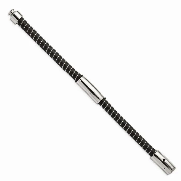 Bracelets Chisel Stainless Steel Black Leather 875in Bracelet Bracelets Chisel Stainless Steel Black Leather 875in Bracelet