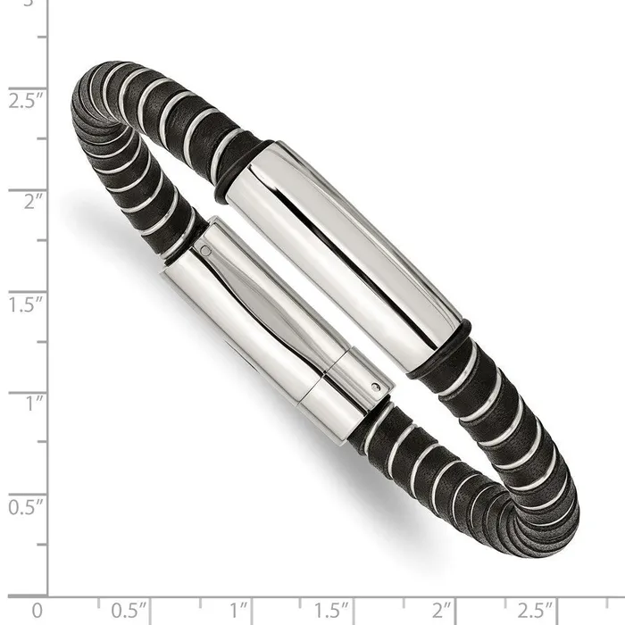 Bracelets Chisel Stainless Steel Black Leather 875in Bracelet Bracelets Chisel Stainless Steel Black Leather 875in Bracelet