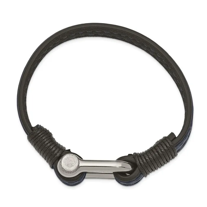 Bracelets Chisel Stainless Steel Polished Black Blue Leather 825in Shackle Bracelet