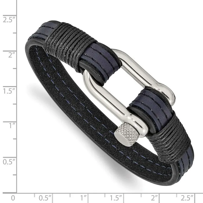 Bracelets Chisel Stainless Steel Polished Black Blue Leather 825in Shackle Bracelet