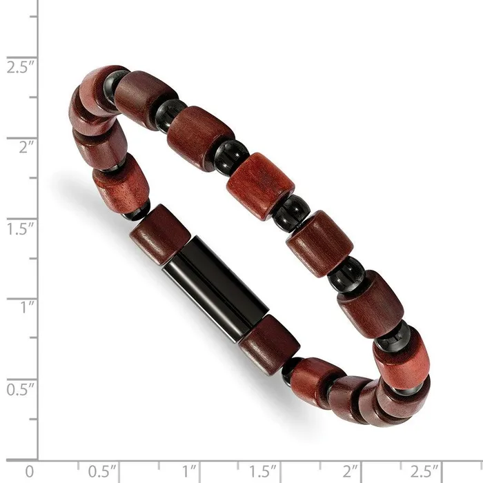 Bracelets Chisel Stainless Steel Polished Black IPplated wWooden Beads Stretch Bracelet Bracelets Chisel Stainless Steel Polished Black IPplated wWooden Beads Stretch Bracelet