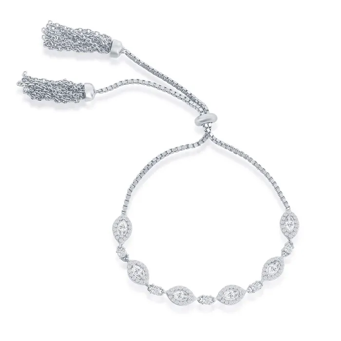 Bracelets Classic Classic Womens Bracelet Sterling Silver Round and Marquise CZ Tassel T8039 Bracelets Classic Classic Womens Bracelet Sterling Silver Round and Marquise CZ Tassel T8039