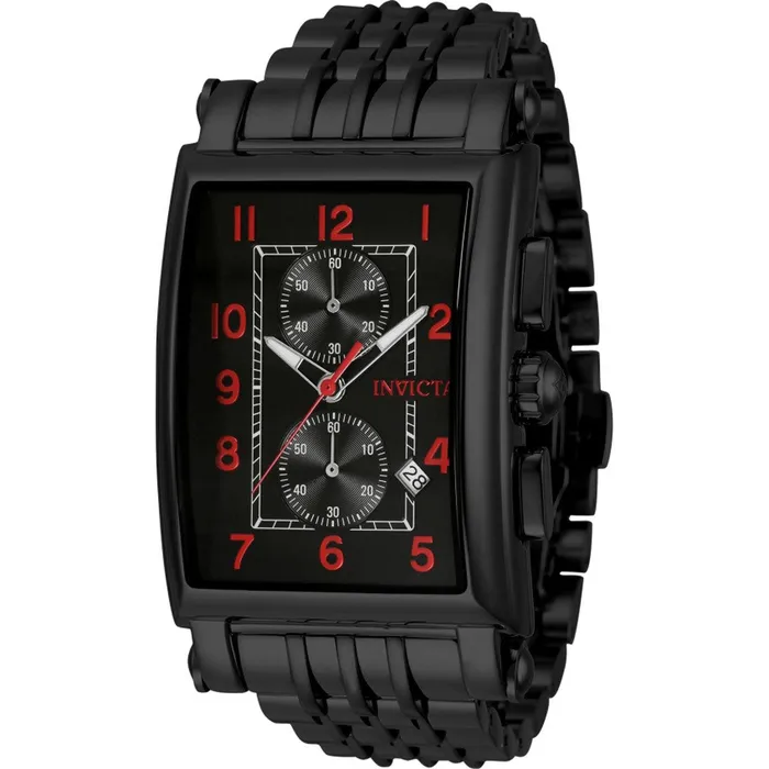 Bracelets Invicta Invicta Mens Watch Cuadro Quartz Chronograph Black Dial Steel Bracelet 34833