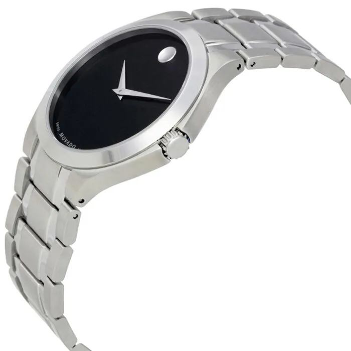Bracelets Movado Mens Quartz Watch Round Black Dial Silver Stainless Steel Bracelet 0606781 Movado