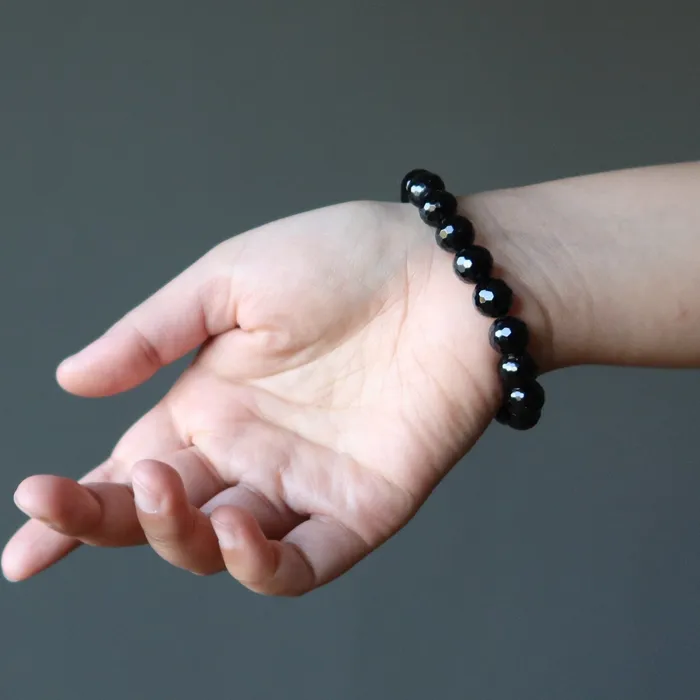 Bracelets Satin Crystals Black Tourmaline Bracelet Elegant Faceted Beads