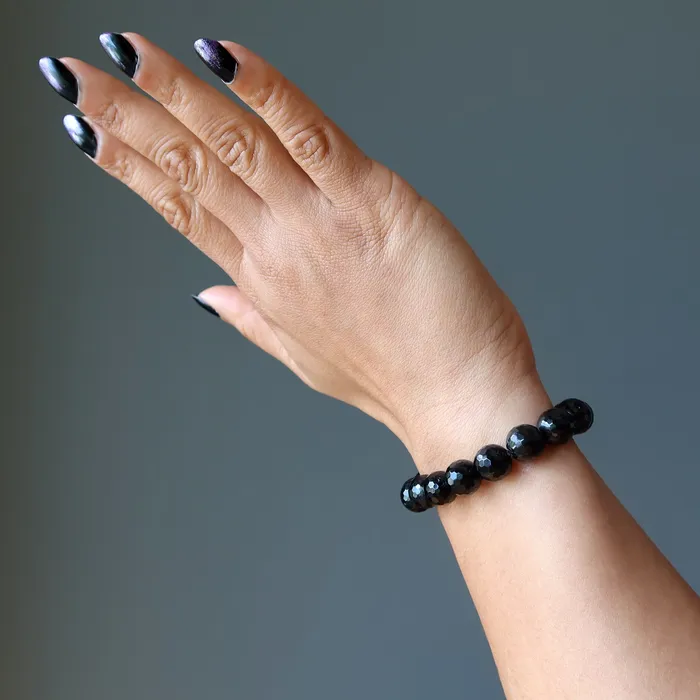 Bracelets Satin Crystals Black Tourmaline Bracelet Elegant Faceted Beads
