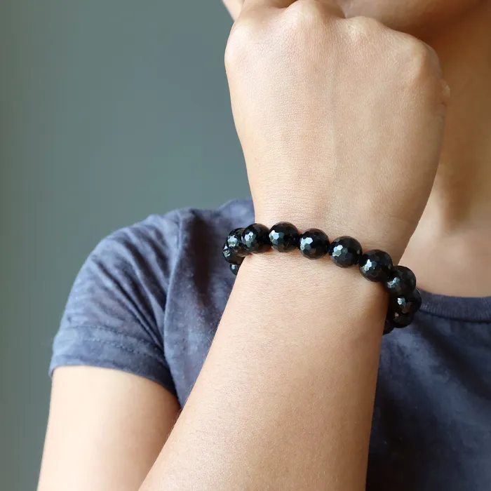Bracelets Satin Crystals Black Tourmaline Bracelet Elegant Faceted Beads