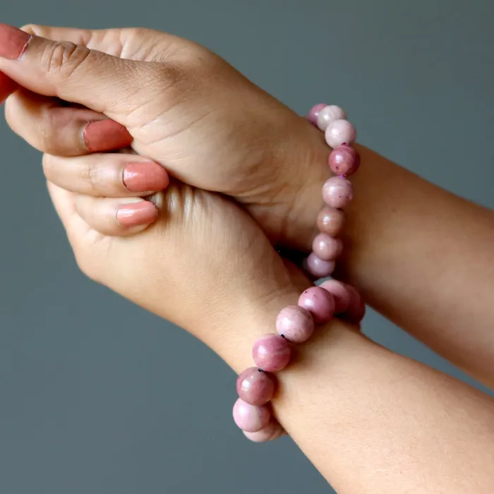 Bracelets Satin Crystals Pink Wood Jasper Bracelet Lasting Love Stone