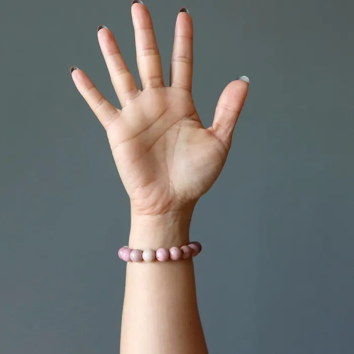 Bracelets Satin Crystals Pink Wood Jasper Bracelet Lasting Love Stone