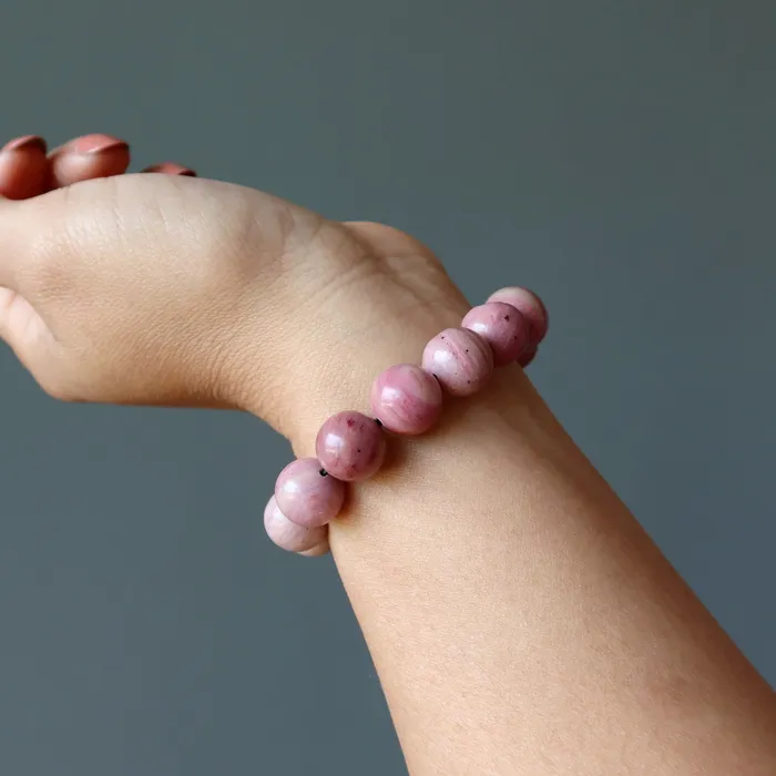 Bracelets Satin Crystals Pink Wood Jasper Bracelet Lasting Love Stone