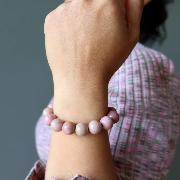 Bracelets Satin Crystals Pink Wood Jasper Bracelet Lasting Love Stone
