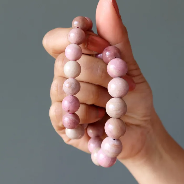 Bracelets Satin Crystals Pink Wood Jasper Bracelet Lasting Love Stone