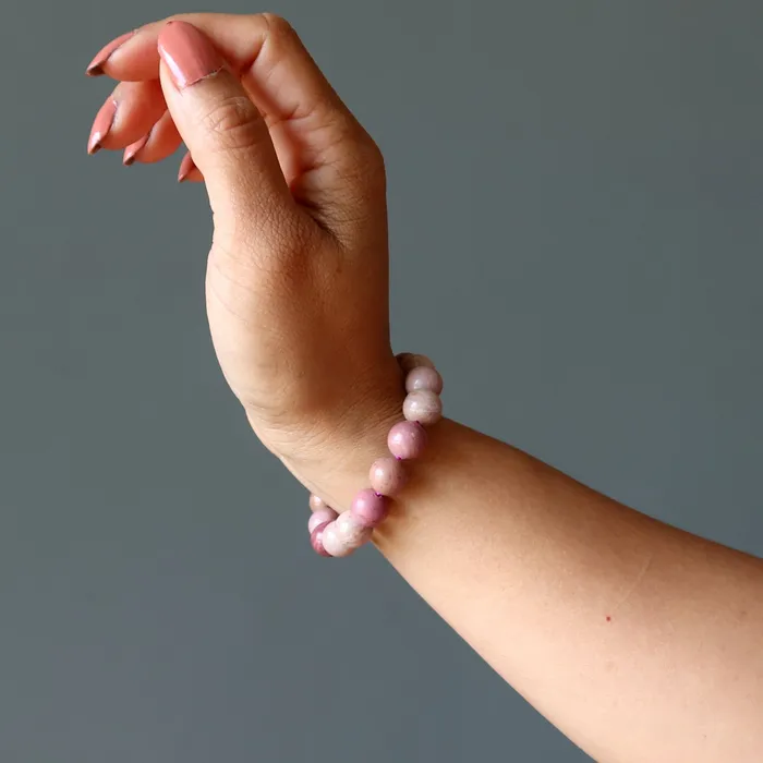 Bracelets Satin Crystals Pink Wood Jasper Bracelet Lasting Love Stone