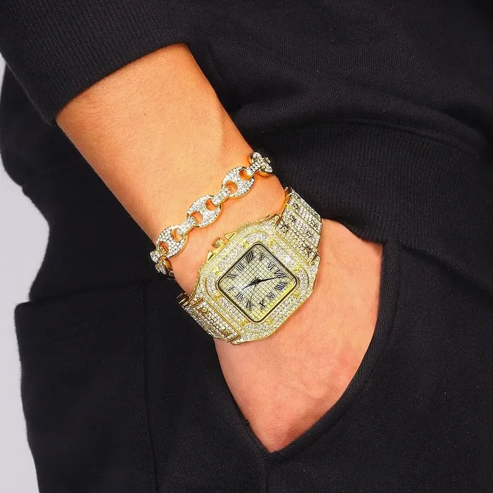 Bracelets VVS Jewelry Coffee Bean Chain and Bracelet Bundle FREE Square Roman Watch VVS Jewelry