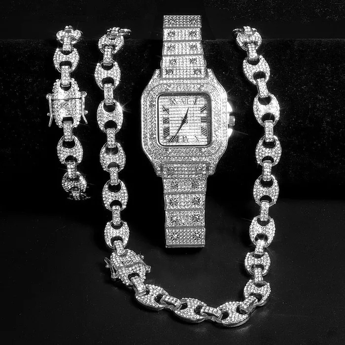 Bracelets VVS Jewelry Coffee Bean Chain and Bracelet Bundle FREE Square Roman Watch VVS Jewelry