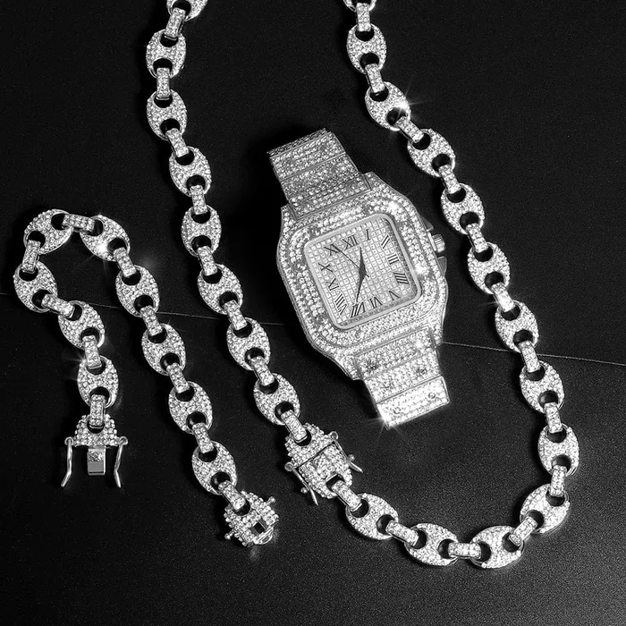 Bracelets VVS Jewelry Coffee Bean Chain and Bracelet Bundle FREE Square Roman Watch VVS Jewelry