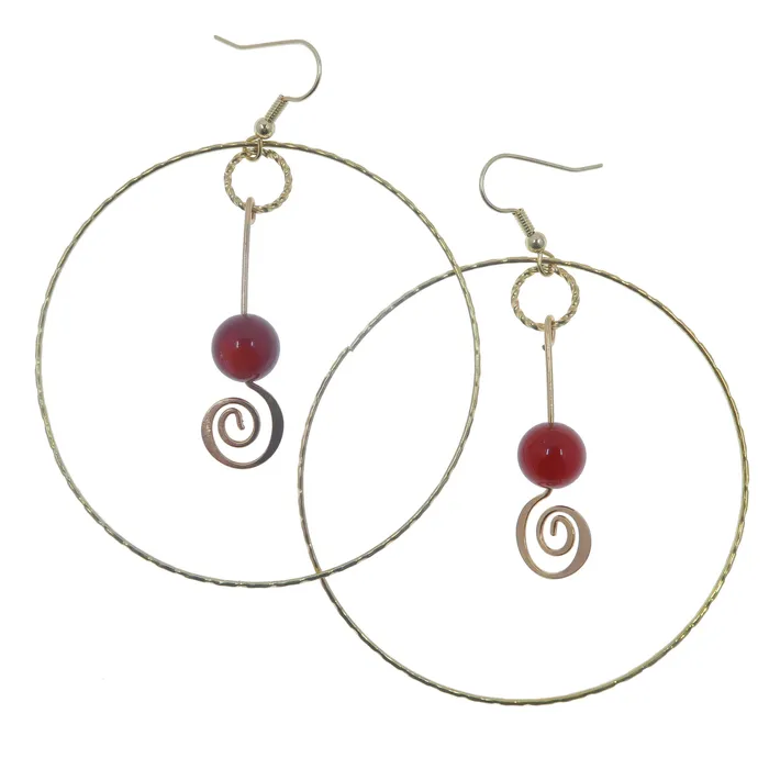 Carnelian Earrings Enchanting Trance Hoops Red Gold Satin Crystals Earrings