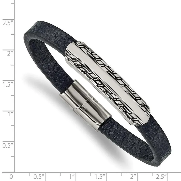 Chisel Bracelets Stainless Steel Antiqued and Polished Blue Leather 825in Bracelet Chisel Bracelets Stainless Steel Antiqued and Polished Blue Leather 825in Bracelet