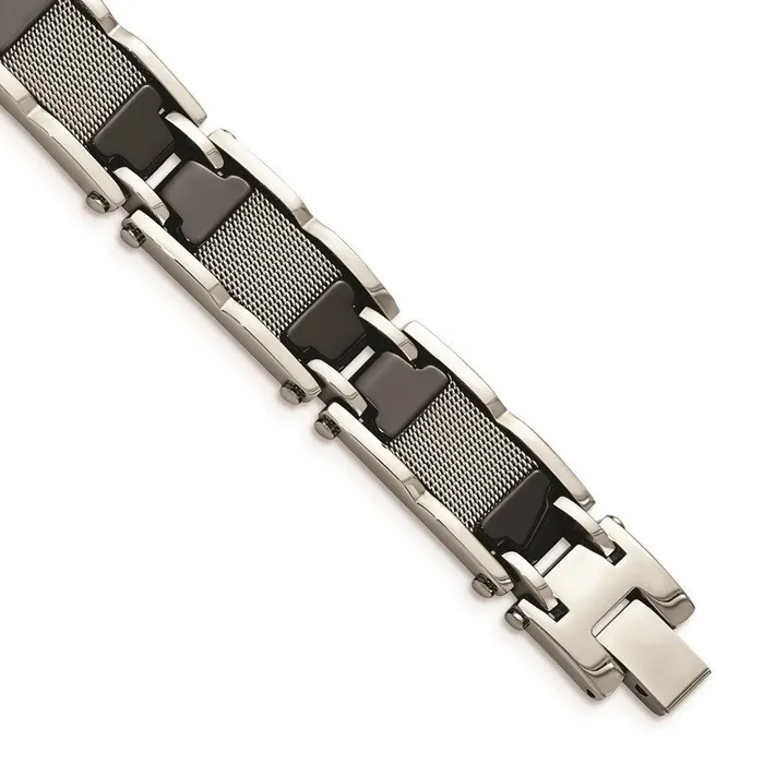 Chisel Bracelets Stainless SteelCeramic Black Polished Mesh Bracelet