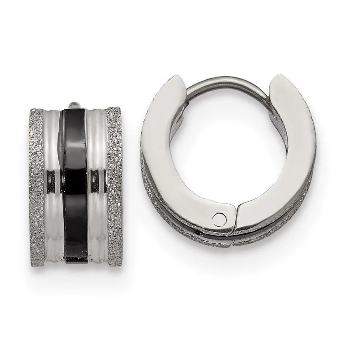 Chisel Earrings Stainless Steel Black IPPlated Laser cut Hoop Earrings