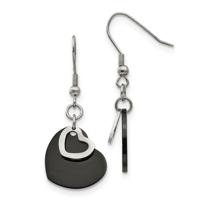 Chisel Earrings Stainless Steel Polished Black IPplated Moveable Heart Earrings Chisel Earrings Stainless Steel Polished Black IPplated Moveable Heart Earrings