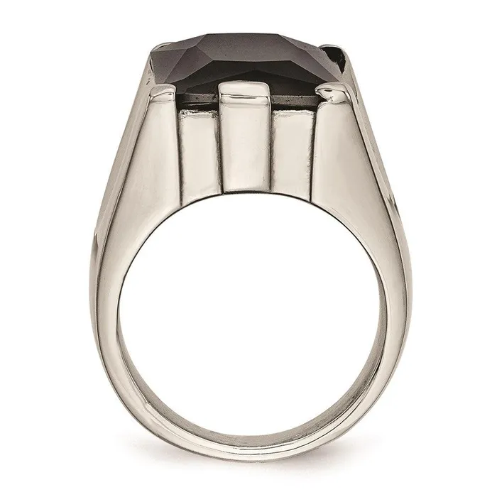 Chisel Rings Stainless Steel Black CZ Polished Ring Chisel Rings Stainless Steel Black CZ Polished Ring