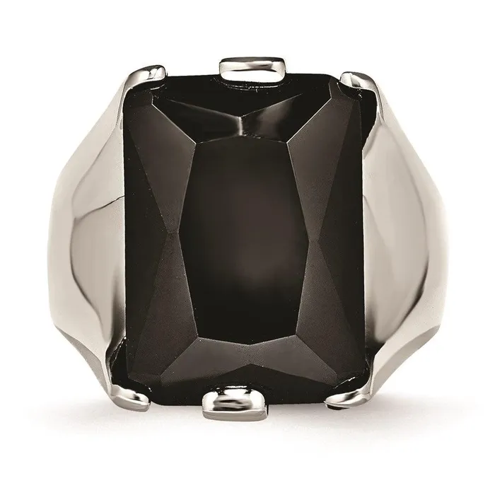 Chisel Rings Stainless Steel Black CZ Polished Ring Chisel Rings Stainless Steel Black CZ Polished Ring